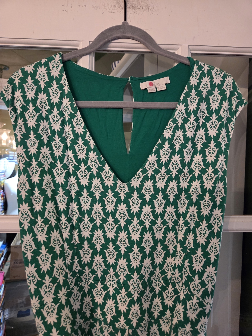 Boden Green & White Printed V-Neck Tie-Waist Jumpsuit - Picture 6 of 8